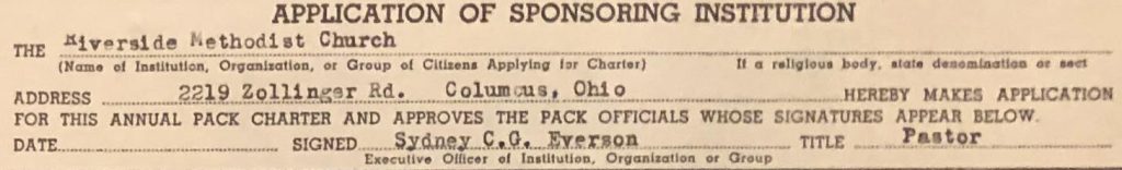 Pack 180 charter application from 1948